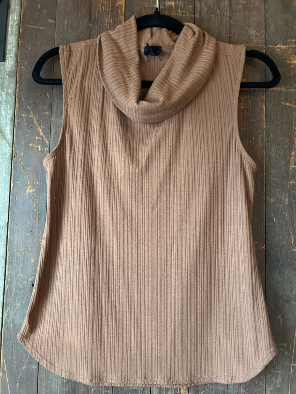 W5 Sleeveless Ribbed Cowl Neck Tank - Tan
